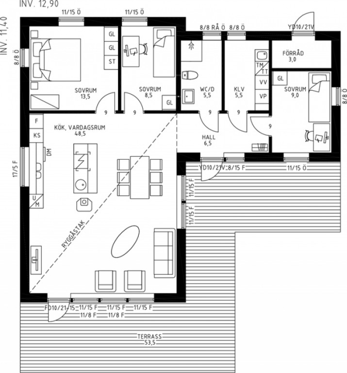 Planlösning vinkelhus Landsbrovillan